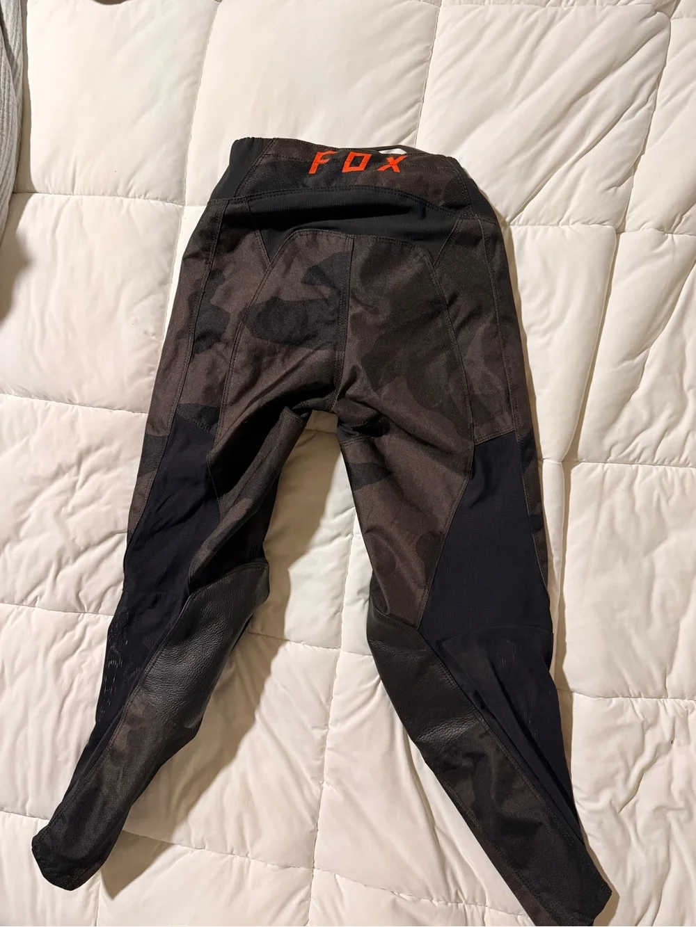 Fox Black Camo Kids Motocross Pants with Orange Fox Logos